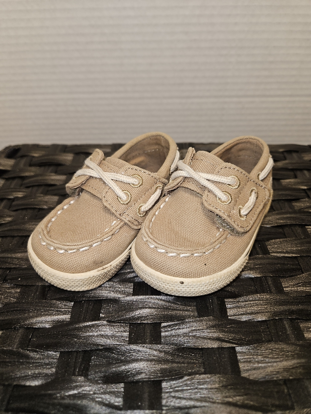 Sperry Tan Canvas Baby Boat Shoes with White Laces